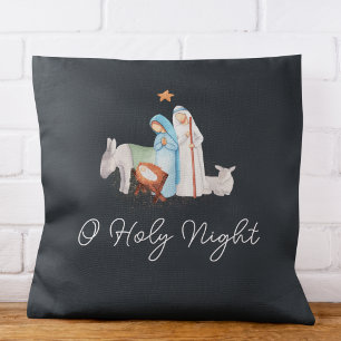 Blue Nativity Religious Christmas Throw Pillow