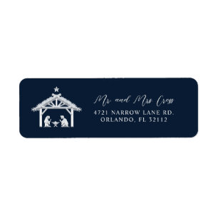 Blue Nativity Scene Minimalist Christmas Holiday