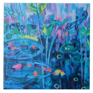 Blue Nature Floral Abstract Tile