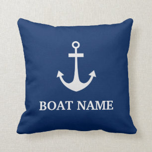 Blue Nautical Anchor Boat Name Throw Pillow
