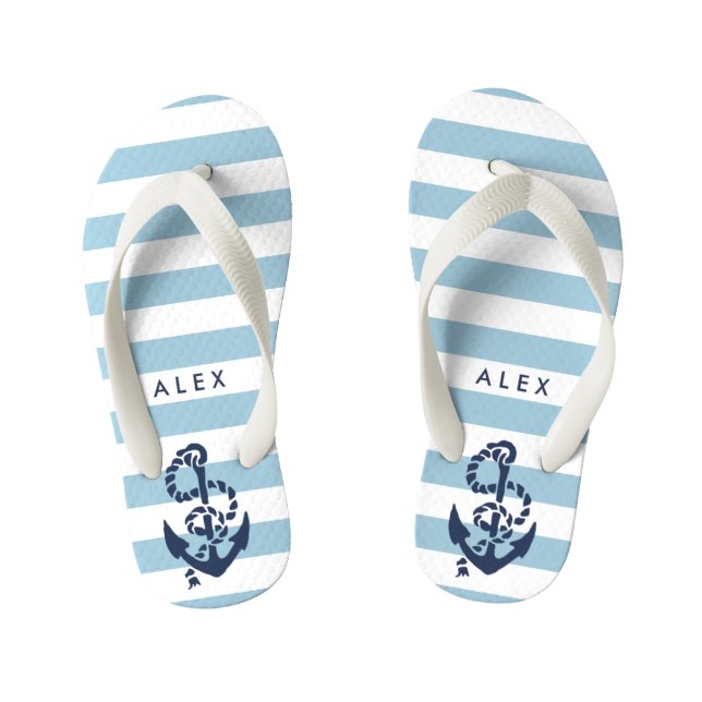 Blue Nautical Anchor Boys Flip Flops (Footbed)