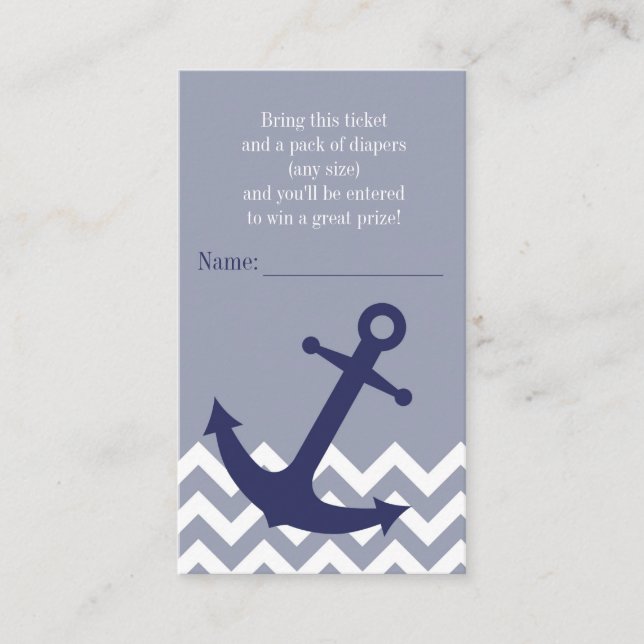 Blue Nautical Anchor Chevron Diaper Raffle Ticket Enclosure Card (Front)