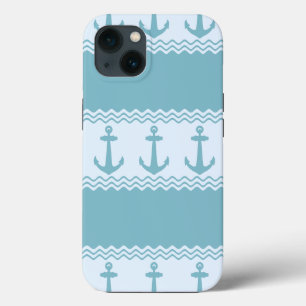 Blue Nautical Anchor Coastal Stripes iPhone 13 Case