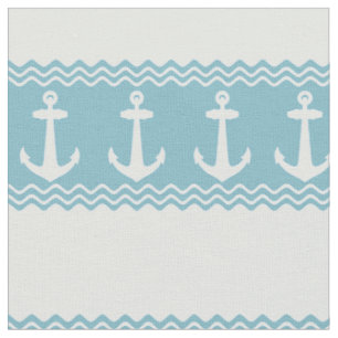 Blue Nautical Anchor Coastal Stripes Fabric