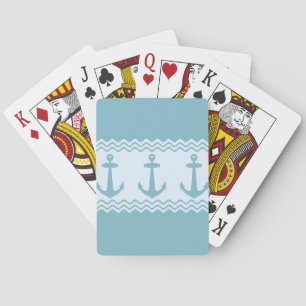 Blue Nautical Anchor Coastal Stripes Playing Cards