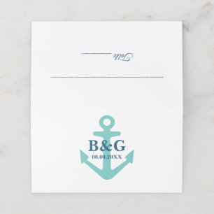 Blue nautical anchor maritime themed wedding place card