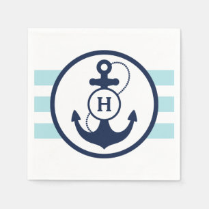 Blue Nautical Anchor Monogram Napkin