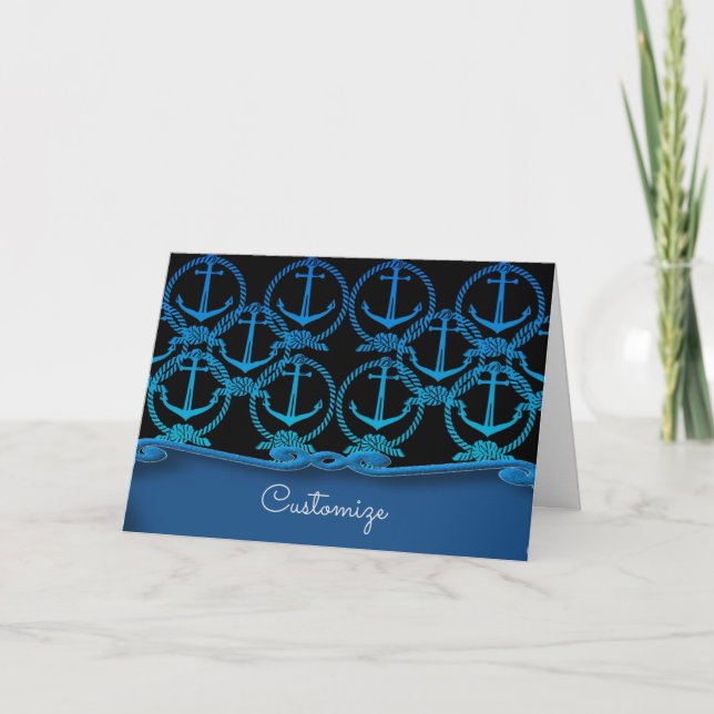 Blue Nautical Anchor Motif 2 Card (Front)