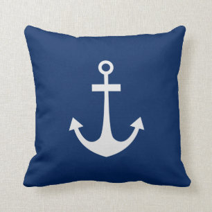 Blue Nautical Anchor Throw Pillow