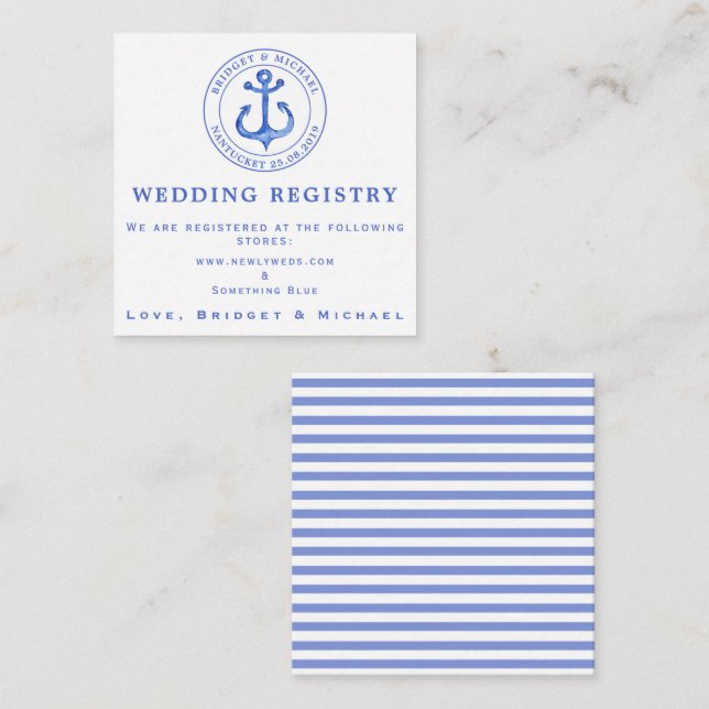 Blue Nautical Anchor  Wedding Registry Insert Card (Front/Back)