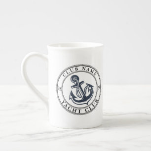 Blue Nautical Anchor yacht club boat marina Name Bone China Mug