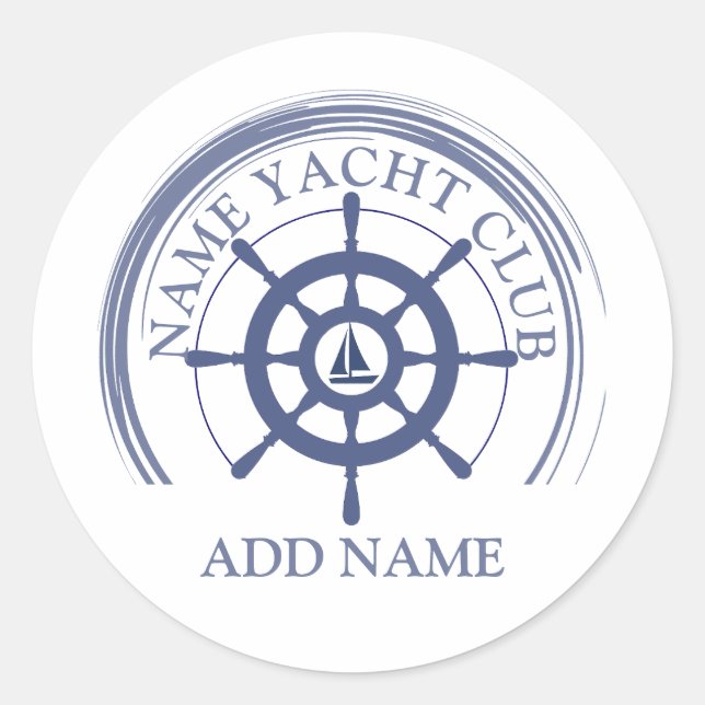 Blue Nautical Anchor yacht club boat marina Name  Classic Round Sticker (Front)