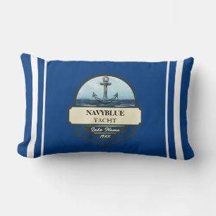 Blue Nautical Anchor yacht club boat marina Name Lumbar Pillow