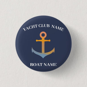Blue Nautical Anchor yacht club boat marina welcom 1 Inch Round Button
