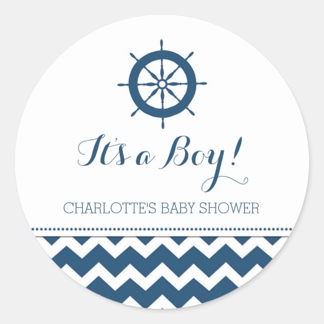 Blue Nautical Baby Shower Favour Stickers (Front)
