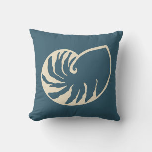 Blue Nautical Beach Coral Nautilus Throw Pillow