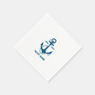 Blue nautical boat anchor with customizable text napkin
