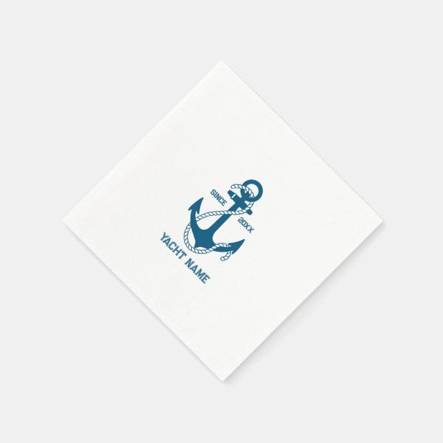 Blue nautical boat anchor with customizable text napkin (Corner)