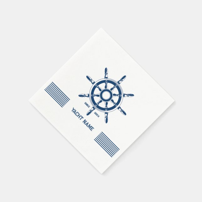 Blue nautical boat rudder with customizable text napkin (Corner)