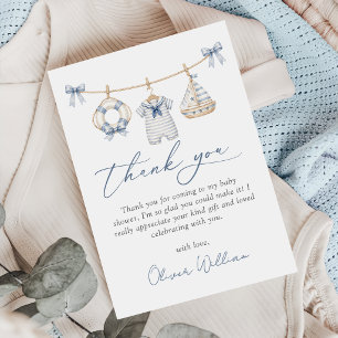 Blue Nautical Boy Baby Shower Thank You Card