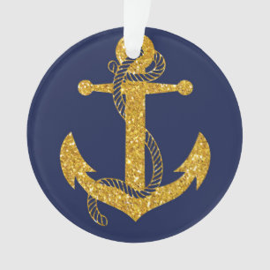 Blue Nautical Christmas Ornament Circle Anchor