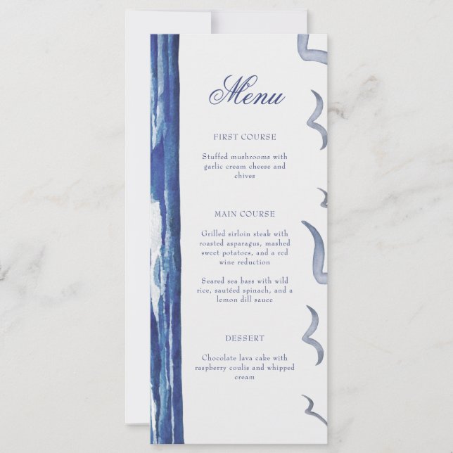 Blue Nautical Coastal Sea Bridal Shower Menu Card (Front)