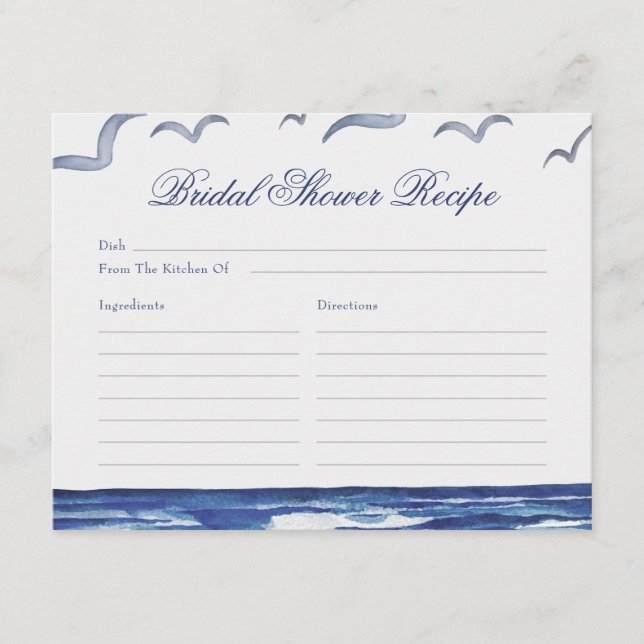 Blue Nautical Coastal Sea Recipe For The Bride Enclosure Card (Front)