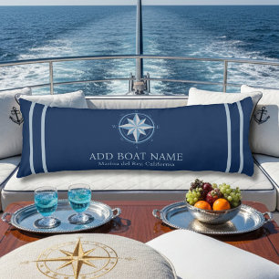 Blue Nautical Compass Custom Boat Name Deck Decor Body Pillow