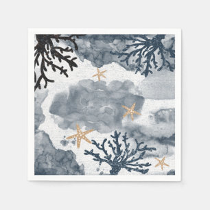 Blue Nautical Coral Watercolor Elegant Party Napkin