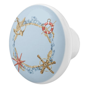 Blue Nautical Designs  on Light Blue Ceramic Knob