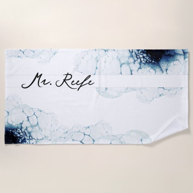 Blue Nautical Destination Wedding Mr. Beach Towel (Front)