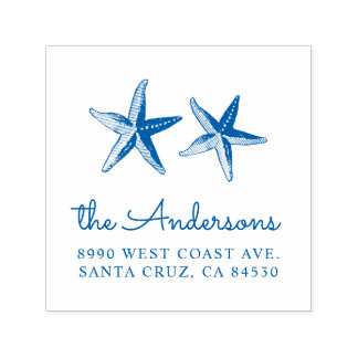 Blue Nautical Hand-painted Starfish Return Address Self-inking Stamp