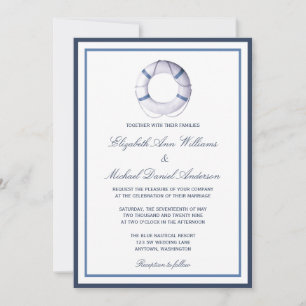 Blue Nautical Life Ring Wedding Invitations