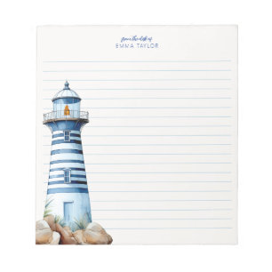 Blue Nautical Lighthouse Coastal Personalized  Notepad