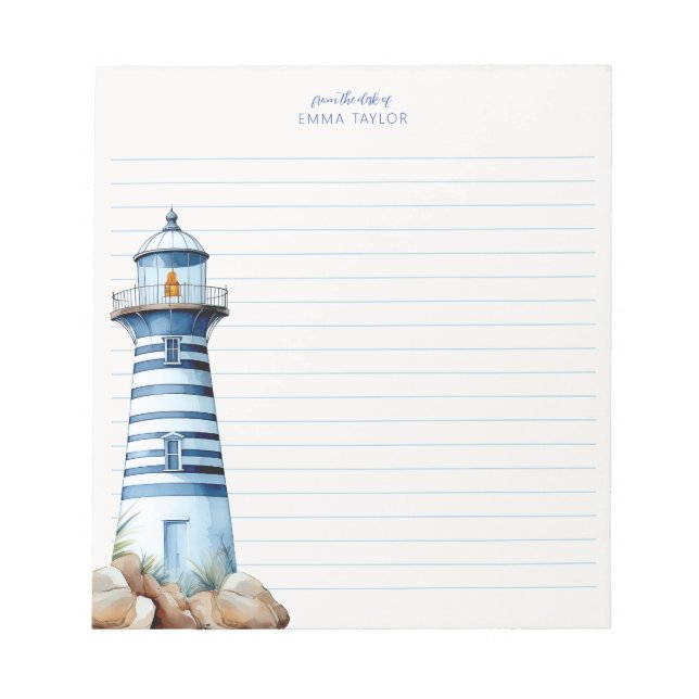 Blue Nautical Lighthouse Coastal Personalized  Notepad (Front)