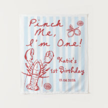 Blue Nautical Lobster 1st Birthday Tapestry