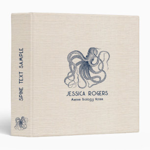 Blue Nautical Octopus Beige Linen Binder