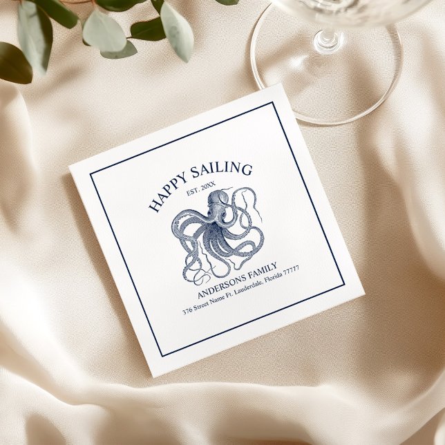 Blue nautical octopus illustration napkin (Creator Uploaded)