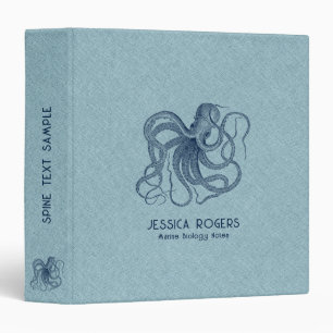 Blue Nautical Octopus On Pale Blue Linen Binder