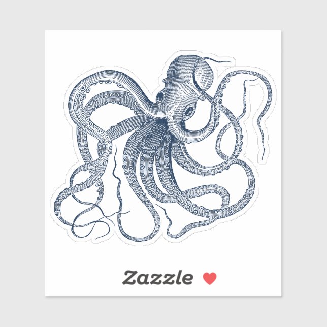 Blue nautical octopus vintage illustration (Sheet)