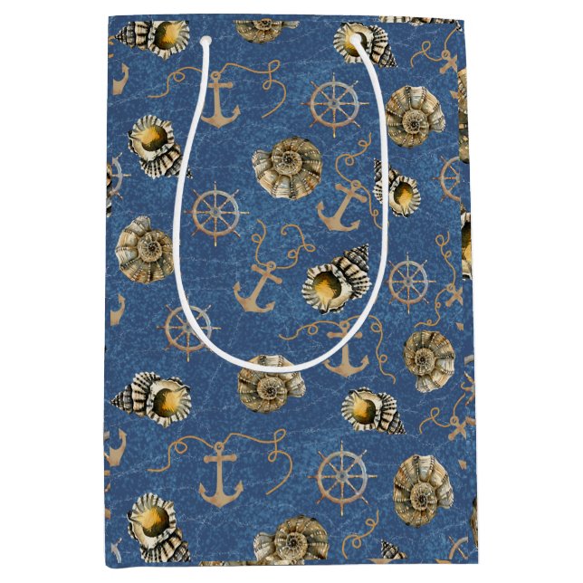 blue nautical pattern medium gift bag (Front)