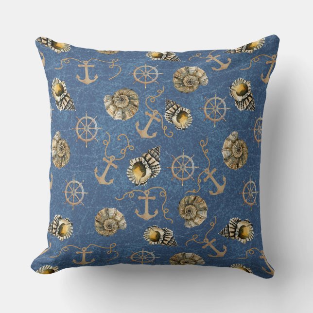 blue nautical pattern throw pillow (Front)