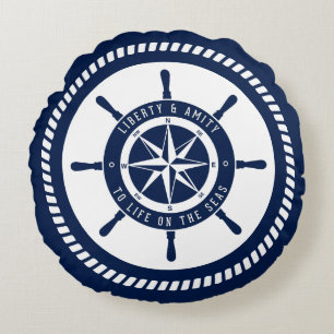 Blue Nautical Pillow, Compass, Maritime Round Pill Round Pillow