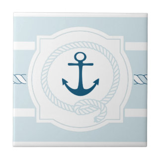Blue nautical rope and anchor stripes ceramic tile