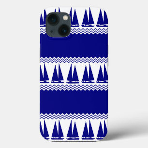 Blue Nautical Sailboat Coastal Stripes iPhone 13 Case