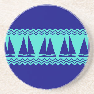 Blue Nautical Sailboat Coastal Stripes Coaster