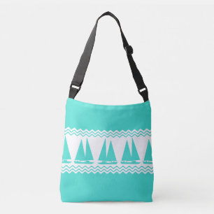 Blue Nautical Sailboat Coastal Stripes Crossbody Bag