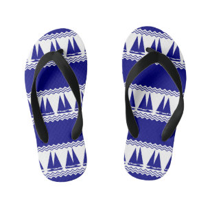 Blue Nautical Sailboat Coastal Stripes Kid's Flip Flops
