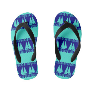 Blue Nautical Sailboat Coastal Stripes Kid's Flip Flops