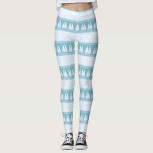 Blue Nautical Sailboat Coastal Stripes Leggings